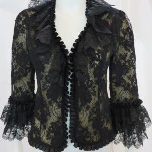 Adrienne Landau Black Lace Ruffle Jacket